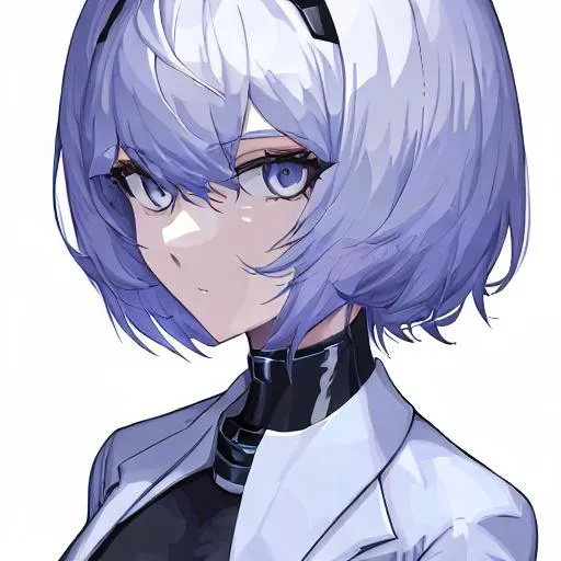 Prompt: Portrait of girl with short white hair wearing black futuristic suit but in pixel art. Futuristic theme, futuristic background city