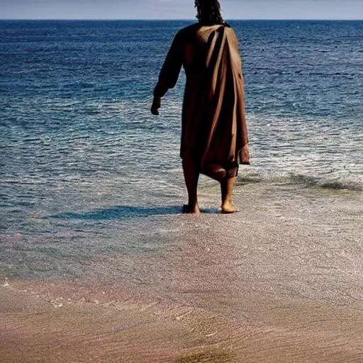Prompt: Jesus walking sea
