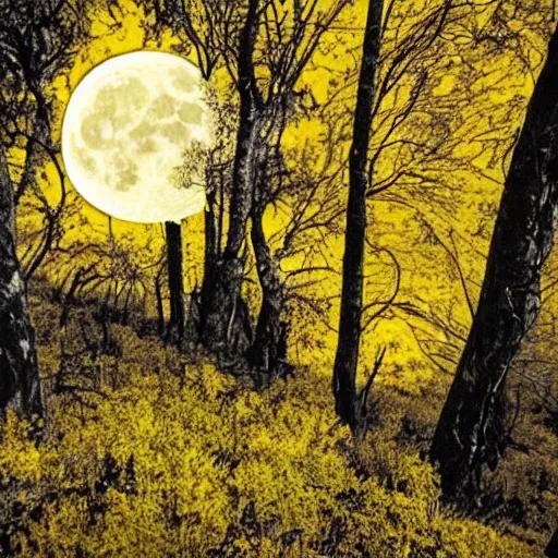 Prompt: un lugar oscuro con resplandor amarillo de la luna