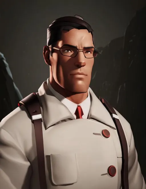 The Team Fortress Medic wearing fancy hat on a rugge... | OpenArt