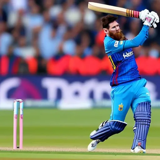 Prompt: Create a image where messi is playing cricket
