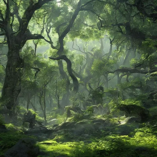 Prompt: a lush green forest with beautiful trees, nice daylight, nice weather. Trending on artstation, 4k digital art