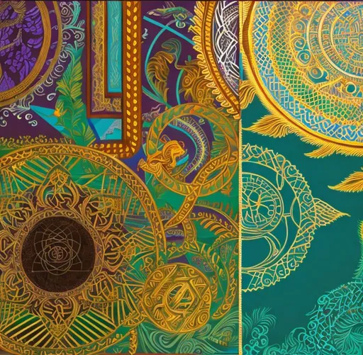 Prompt: oil painting on canvas  Carl Gustav Jung, intricate fine patterns and  delicate textures,  sacred ancient  symbols  the Ankh  and Ouroboros, background  stylized plants and animals,