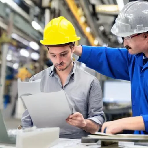 Prompt: create a picture of a manufacturing facility going through a validation process with manual paperwork versus being digitized.
