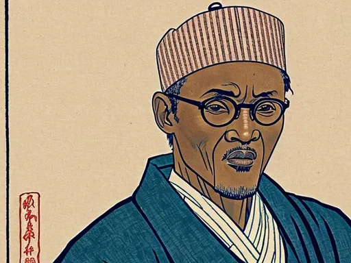 Prompt: buhari drawn by hokusai