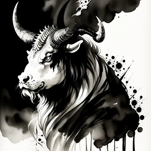 the bull with black eyes, in the style of dark silv
