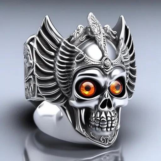 Prompt: silver Skeleton, glowing silver eyes, silver wings, Goddess ring, best quality, masterpiece, in cartoon style