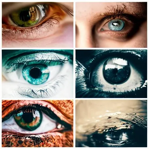 Prompt: Collage of eyes, close up, vintage photos, RAW photo,(high detailed), 8k uhd, dslr, soft lighting, high quality, film grain, Fujifilm XT3