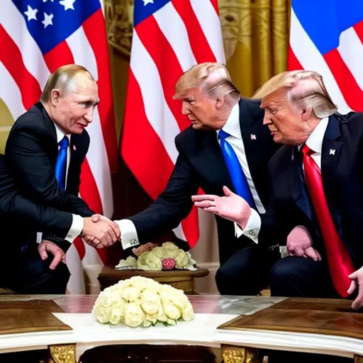 Prompt: Trump and Putin playing Patty cake 