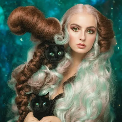 Prompt: A wicked cool cute catgirl, metallic colorful curly hair in pigtails, intricate details, beautiful eyes, intricate iridescent cloisonne details clothes, Acrylic art,  by Artgerm, Gediminas Pranckevicius, Jacek Yerka, Greg Rutkowski, Andrew atroshenko, Daniel Merriam, Lisa Buijteweg, trending on Artstation, intricate, highly detailed, crispy quality, dynamic lighting, hyperdetailed and realistic. 
highly detailed, sharp focus, extremely detailed, fantasy, intricate, high detail, dynamic lighting, award winning, fantastic view, high definition, crisp quality, colourful, hdr, acrylic art, quilling, focused