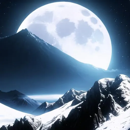 Prompt: when the moon shines, the silhouette of the beauty appears, the big moon on mountain contrasts the elegant beauty