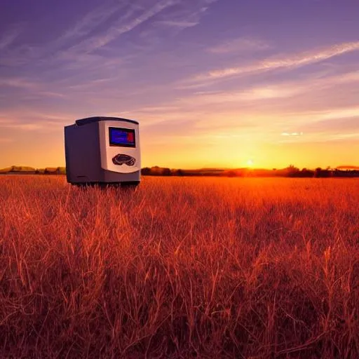 Prompt: A dialysis machine in a field at sunrise