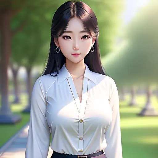 Prompt: Landscape Beautiful young korean woman, beautiful body, intricate, intricate silver hair, Slightly open clothes, with school uniform,shirt, firm and big body, student,school background, japan student, japan,perfect body, cute, hyperrealism,beautiful photography , highly detailed, hd, 4k,8k