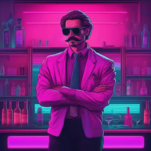 Prompt: Barkeep, best quality, masterpiece, in synthwave aesthetic style