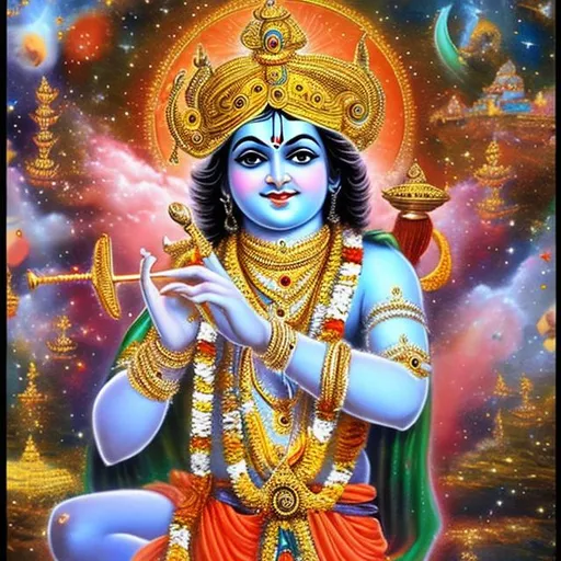 Prompt: Lord Krishna and the universe 