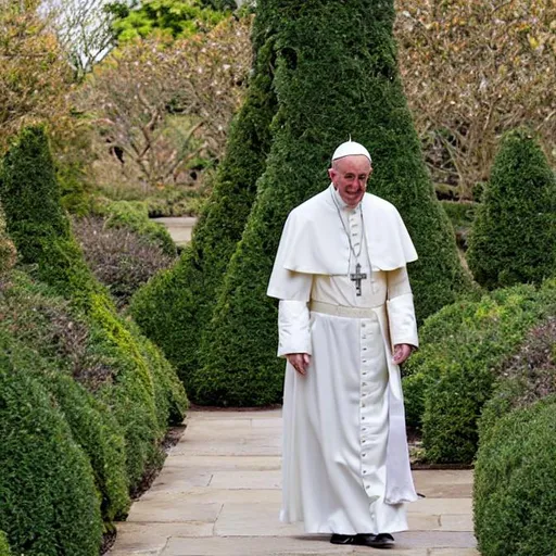 Prompt: Catholic Pope Francis wearing Balenciaga puffy jacket in a royal garden, throwing up gang signs with hands, taken using a Canon EOS R camera with a 50mm f/1.8 lens, f/2.2 aperture, shutter speed 1/200s, ISO 100 and natural light, Full Body, Hyper Realistic Photography, Cinematic, Cinema, Hyperdetail, UHD, Color Correction, hdr, color grading, hyper realistic CG animation --ar 4:5 --upbeta --q 2 --v 5
