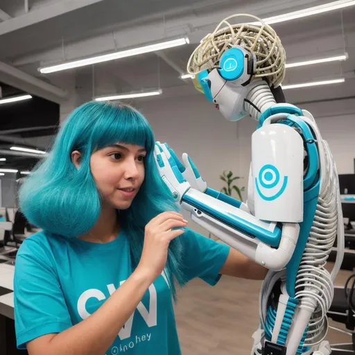 Prompt: ((((anthropomorphized "OpenAI ChatGPT" AI person), "OpenAI ChatGPT" gender, "OpenAI ChatGPT" hair, "OpenAI ChatGPT" eyes, "OpenAI ChatGPT" body))), ((OpenAI company logo)), ((OpenAI company color scheme)), working in a virtual OpenAI cyberscape, (((hyper photorealistic))), (((12K resolution))), (((hyper quality))), (((hyper-detailed))), (((12K raytracing))), ((realistic lighting)), ((realistic shadows)), ((realistic textures)), (realistic reflections), ((depth of field))