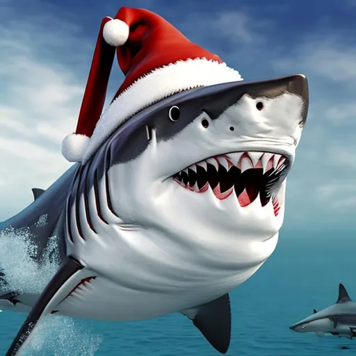 Prompt:  shark with Santa hat realistic