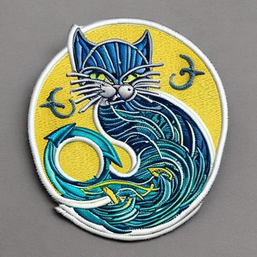 Prompt: Cat god of the sea logo patch