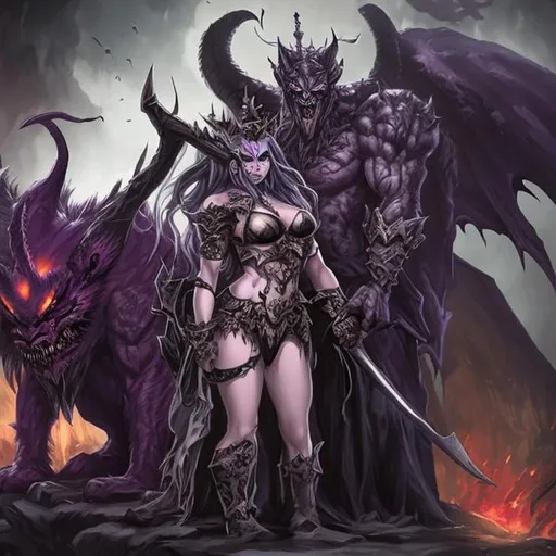 Prompt: demon queen and king behemoth