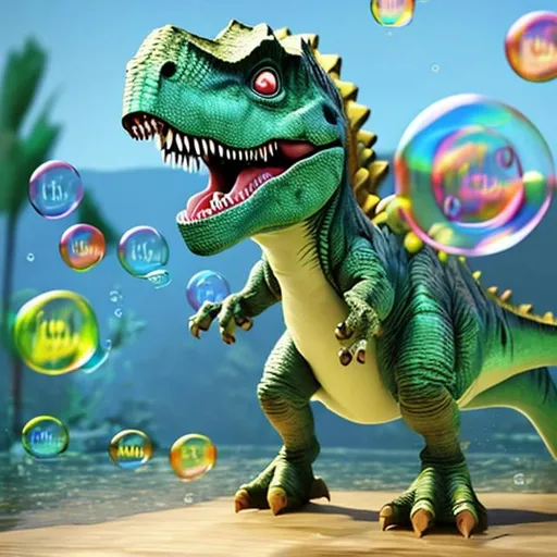 Prompt: dinosaur with bubbles