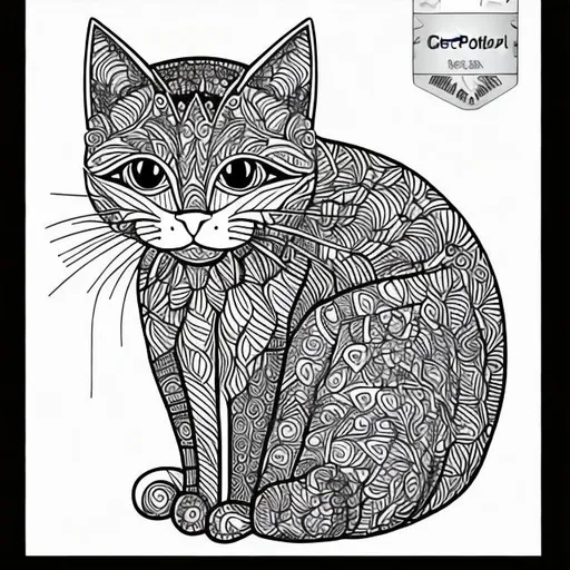 Prompt: Cat coloring adult book page 