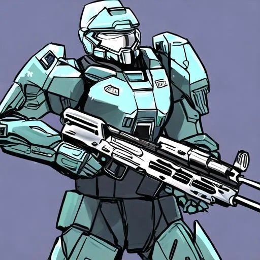 Prompt: Master Chief Holding a Machine Gun With Blue Armor on