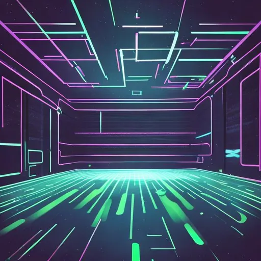 Prompt: High Sci-fi neon empty boxing Room In Space.