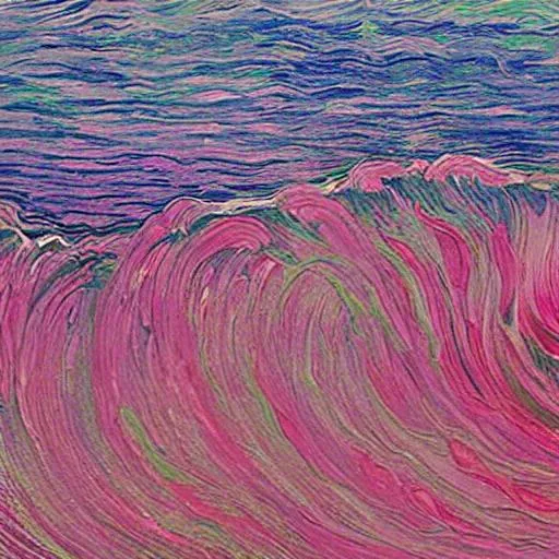 Prompt: Van Gough style pink ocean waves