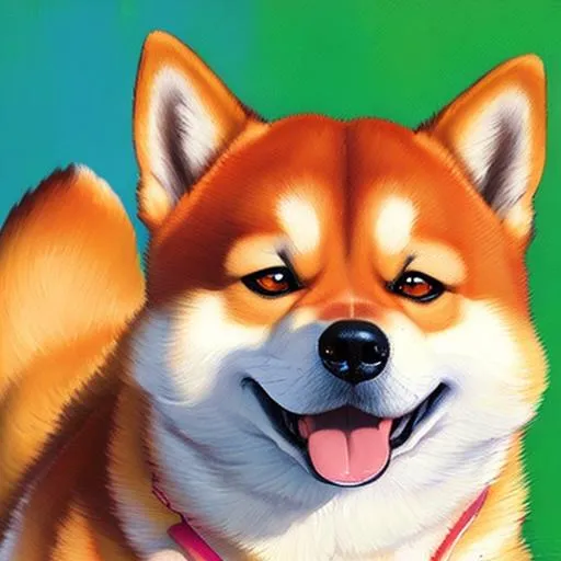 Prompt: Shiba Inu oil painting portrait realistic on colorful background