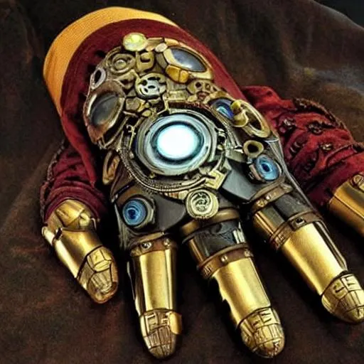 Prompt: infinity gauntlet in steampunk style