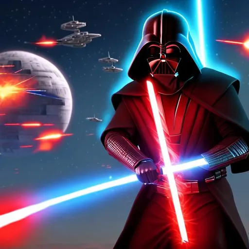Prompt: star wars sith destroying a planet with the force