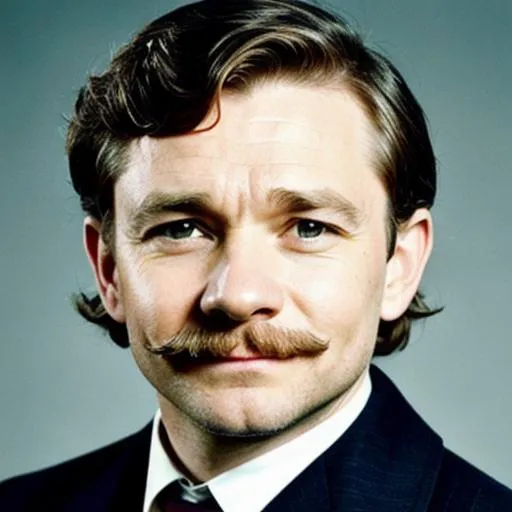Prompt: Martin Freeman with a vintage moustache as a medical doctor