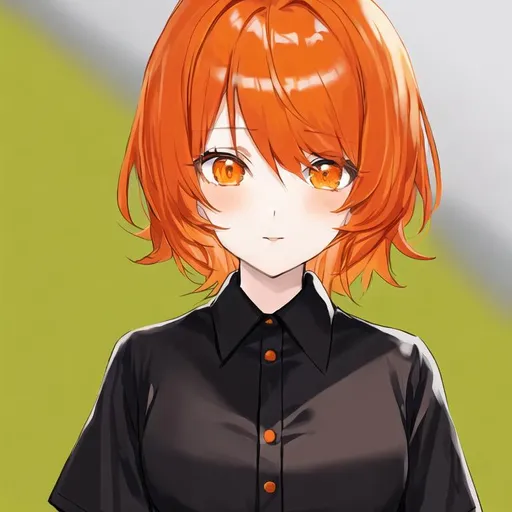 Prompt: Portrait of a cute girl with short, orange hair wearing a black shirt 