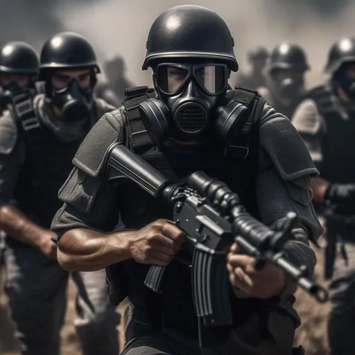 Prompt: Several modern roman military male in black military roman armor, and gas mask, attacking, sharp focus, Professional, UHD, HDR, 8K, Render, electronic, dramatic, vivid, pressure, stress, traumatic, dark.Several depression modern roman military male in black military roman armor, and gas mask, last stand,Hyperrealistic, sharp focus, Professional, UHD, HDR, 8K, Render, electronic, dramatic, vivid, pressure, stress, traumatic, dark.