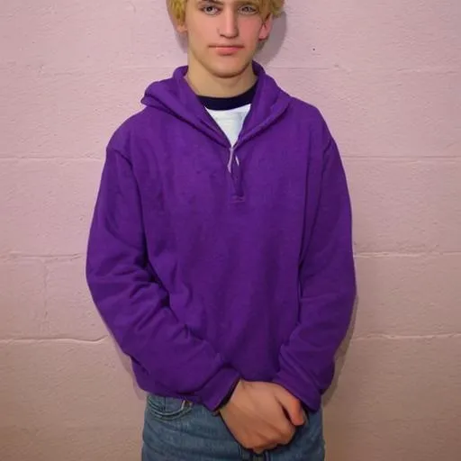 Prompt: Teenage Boy with blond hair and violet eyes