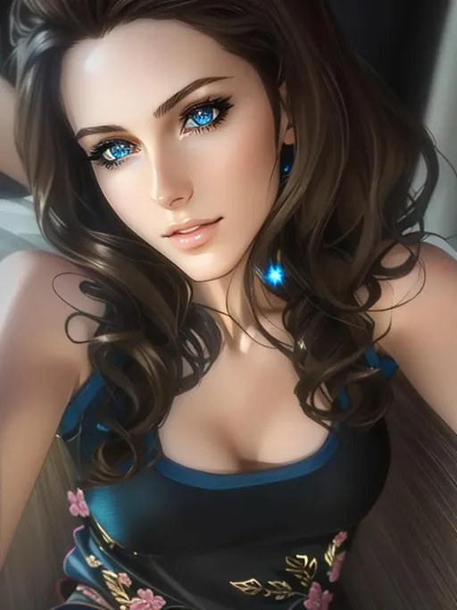 Dark brown hair anime adult girl with black highlights