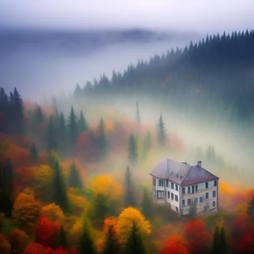 Prompt: (masterpiece, best quality:1.2),  skeleton on a mountain, A watercolor painting of an abandoned house on a misty morning