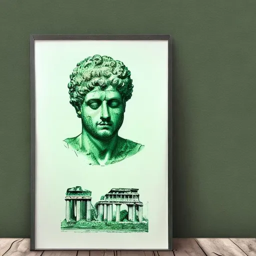 Prompt: a man who lives in ancient Rome, Risograph, Charcoal Sketch, Green Tinted