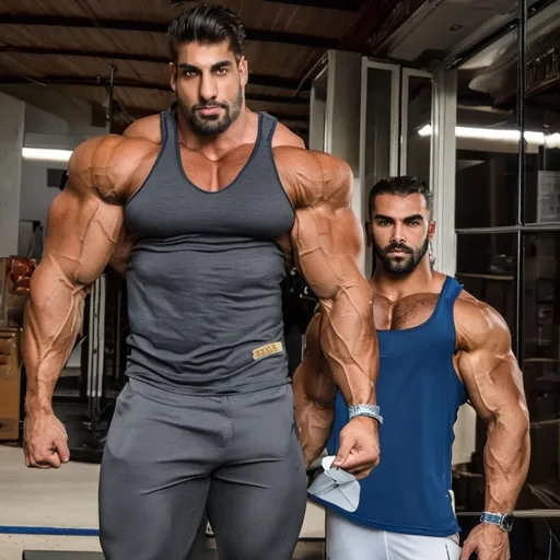 Prompt: 700000 foot hyper-muscular tall handsome giant Spanish bodybuilder with extremely broad shoulders, packed with muscle, bigger than a mobile home