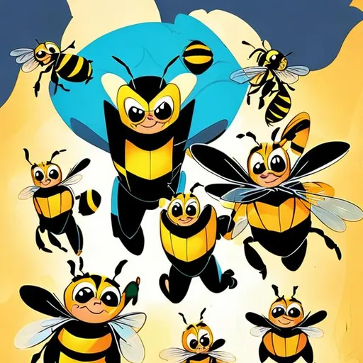 Prompt: Introduction to Captain Bumblebee, the adventurous young bee cartoon storybook cover