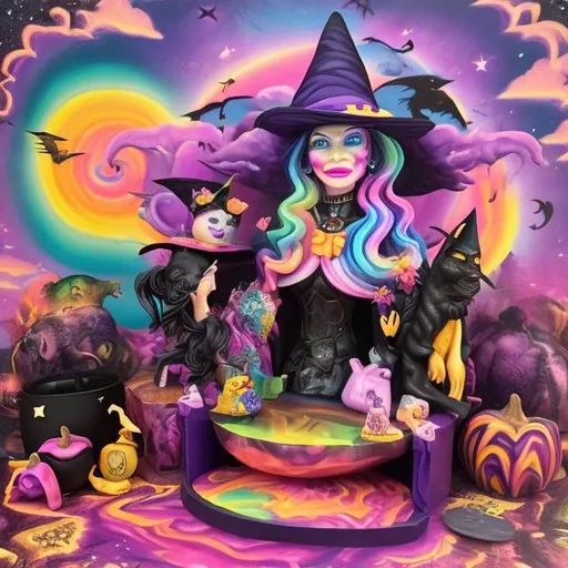 Prompt: Witch diorama in the style of Lisa frank