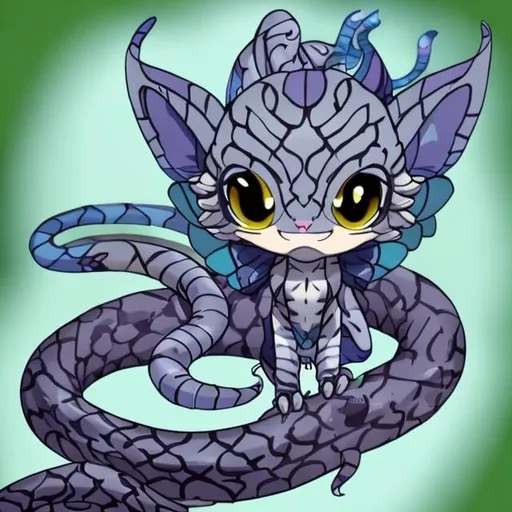 Prompt: Snake cat hybrid, with butterfly wings cute, chibi, anime, detailed, well made