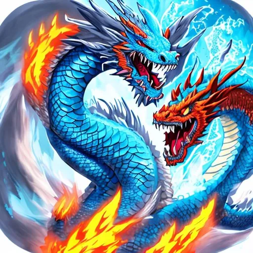Prompt: ice dragon vs fire dragon
