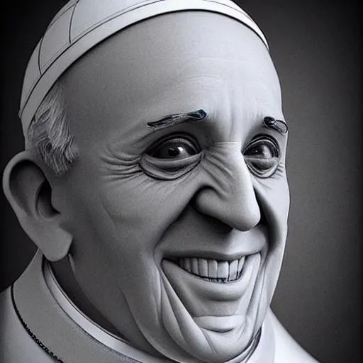 Prompt: photorealistic pope francis with a creepy smile
