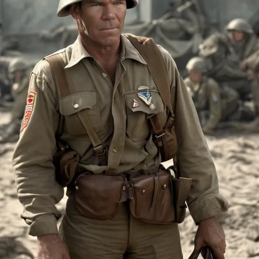 Prompt: Dennis Quaid as a WWII soldier, HD