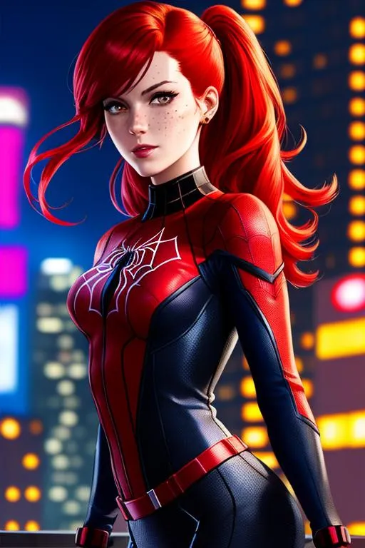 Mary Jane Parker from Marvel Comics standing on a ro... | OpenArt