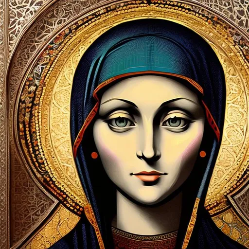 Prompt: mona liza in the style of byzantine icons