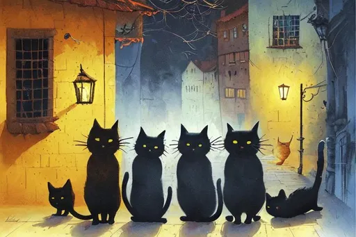 Prompt: A cat street gang. Art by endre penovac, Lisa graa Jensen and Jacek yerka. Highly detailed, super clear definition. Beautifully lit.