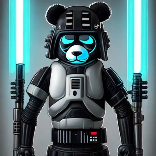 Prompt: cyberpunk panda lightsaber